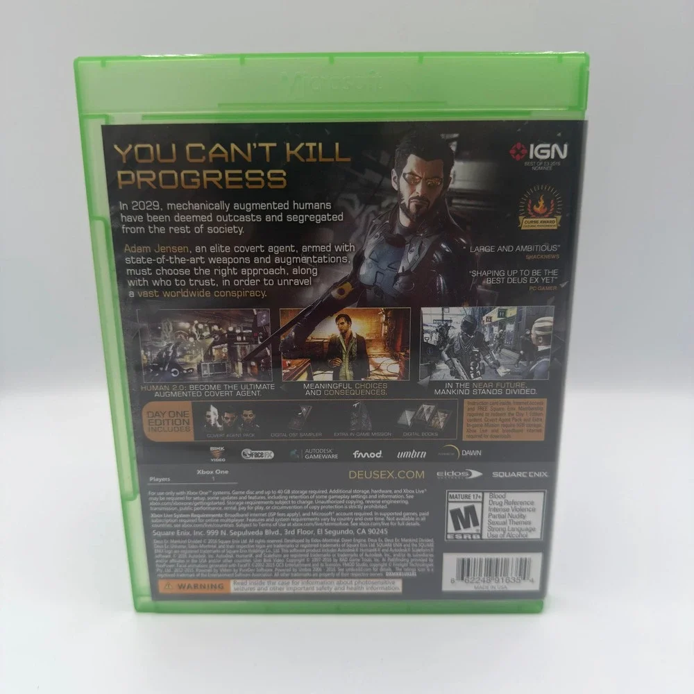 Deus Ex Mankind Divided Day One Edition Xbox One Microsoft 2016 Cyberpunk RPG